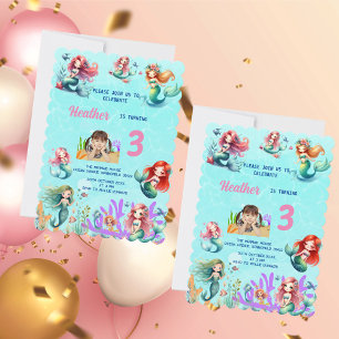 Invitación Sirenita mágica bajo el mar Niños Fiesta de cumple
