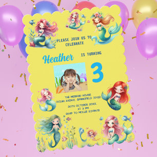 Invitación Sirenita mágica bajo el mar Niños Fiesta de cumple