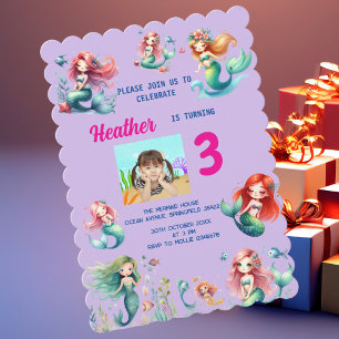 Invitación Sirenita mágica bajo el mar Niños Fiesta de cumple