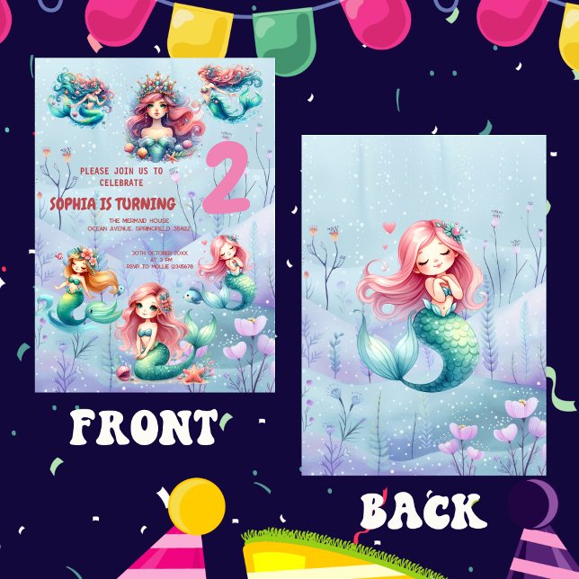 Invitación Sirenita mágica bajo el mar Niños Fiesta de cumple (Subido por el creador)