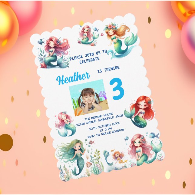 Invitación Sirenita mágica bajo el mar Niños Fiesta de cumple (Subido por el creador)