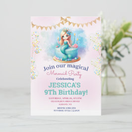 Invitación Sirenita mágica purpurina Novena Foto De Cumpleaño