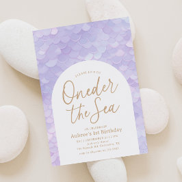 Invitación Sirenita morada en el mar Fiesta de primer cumplea