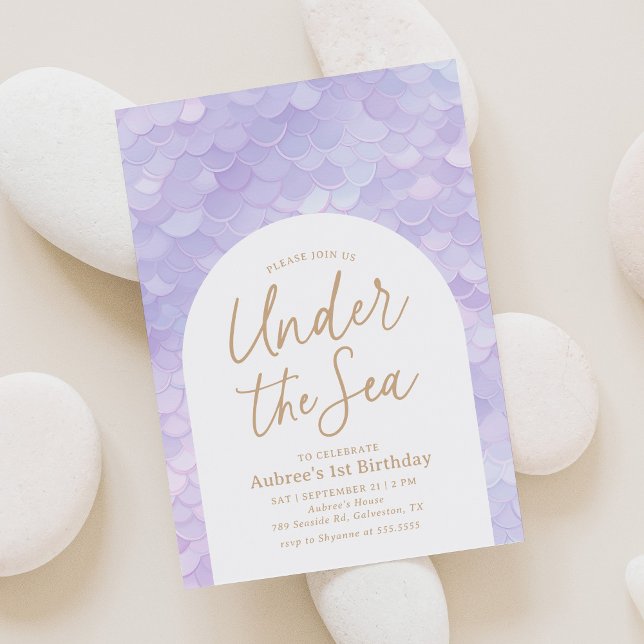 Invitación Sirenita morada en el mar Fiesta de primer cumplea (Subido por el creador)