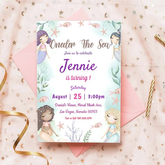 Invitación Sirenita Primer cumpleaños Oneder The Sea Fiesta I (Subido por el creador)