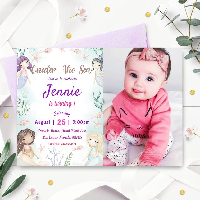 Invitación Sirenita Primer cumpleaños Oneder The Sea Fiesta I (Subido por el creador)