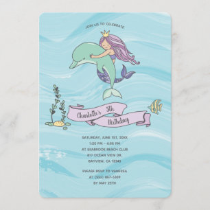Invitación Sirenita púrpura de piel clara con cumpleaños de d