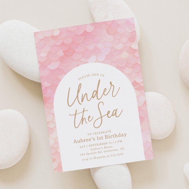 Invitación Sirenita rosa abre el mar Fiesta de primer cumplea (Subido por el creador)
