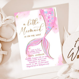 Invitación Sirenita rosa debajo del Chica del Océano marino B