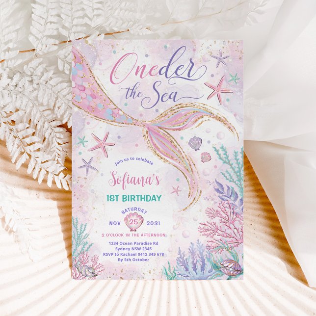 Invitación Sirenita rosa primer cumpleaños primer Fiesta del  (Subido por el creador)