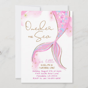 Invitación Sirenita rosa Primer Fiesta de cumpleaños ONE der