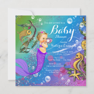 Invitación Sirenita rubia bajo la sirena marina Baby Shower