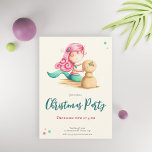 Invitación Sirenita tropical de verano en los Navidades de pl<br><div class="desc">Invitación minimalista de los Navidades de verano con el ilustracion de una sirena con toques rosas y cola turquesa construyendo un muñeco de nieve como escultura de la arena en la playa. Ideal para la próxima temporada si tus Navidades van a estar en verano. Ilustrado y diseñado por Patricia Álvarez....</div>