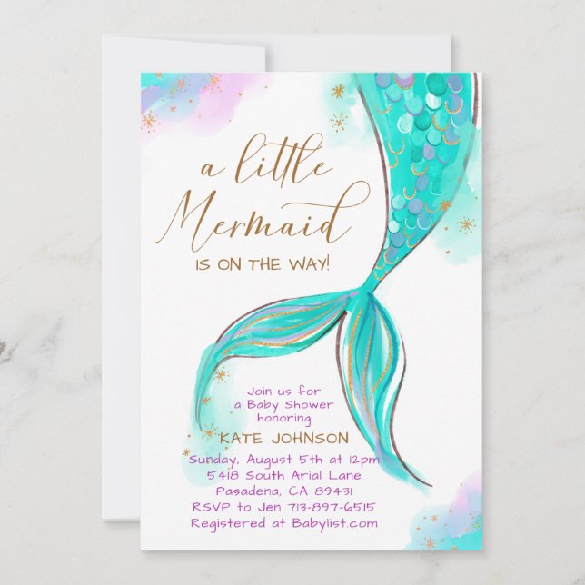 Invitación Sirenita turquesa bajo el océano marino Baby Showe (Anverso)