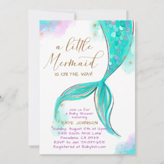 Invitación Sirenita turquesa bajo el océano marino Baby Showe