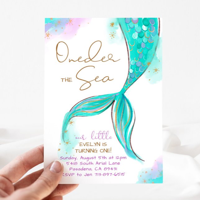 Invitación Sirenita turquesa primer cumpleaños uno con el mar (Subido por el creador)