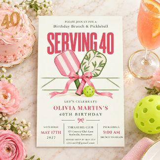 Invitación Sirviendo a los 40 Cumpleaños 40 de Pickleball Ros