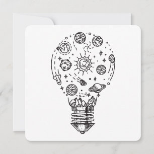 Invitación Sistema solar Doodle en bombilla