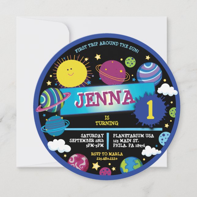 Invitación SISTEMA SOLAR SUN Primer Fiesta de cumpleaños del  (Anverso)