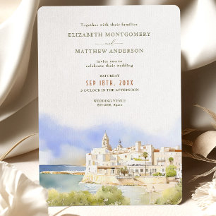 Invitación Sitges España acuarela Boda de destino
