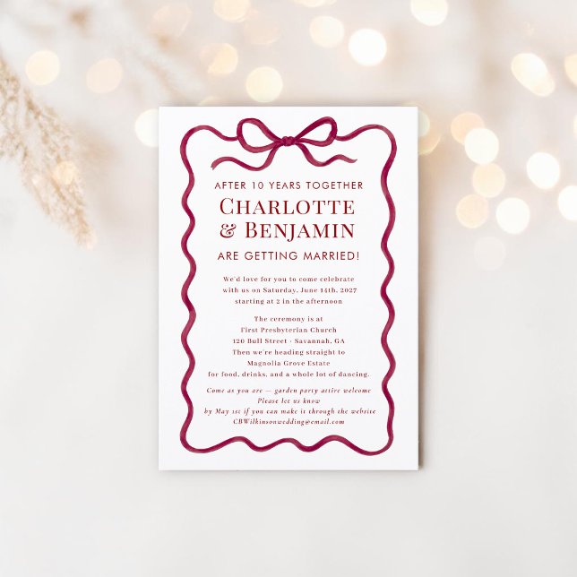 Invitación Sitio web de boda con cinta de Borgoña romántica (Subido por el creador)