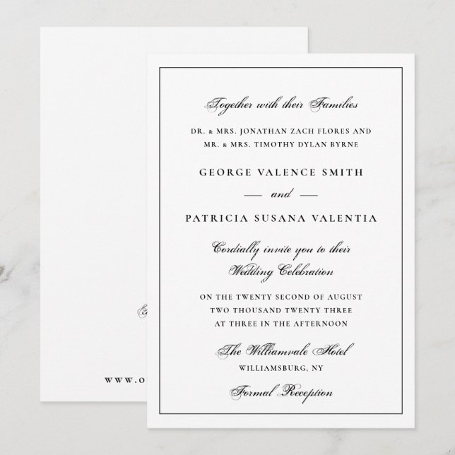 Invitación Sitio web de boda con código QR clásico elegante (Anverso / Reverso)