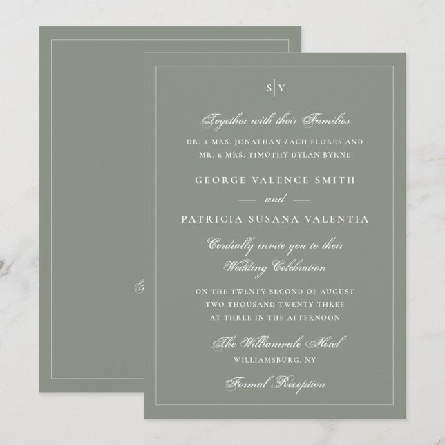 Invitación Sitio web de boda con código QR en verde sabio con (Anverso / Reverso)