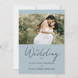 Invitación Sitio web de boda con foto personalizada azul polv