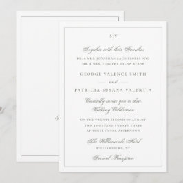 Invitación Sitio web de boda con monograma clásico en verde s
