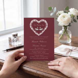 Invitación Sitio web de boda corazón cisne encaje romántico B
