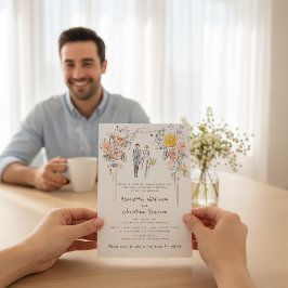 Invitación Sitio web de boda de boceto de pareja de arco flor