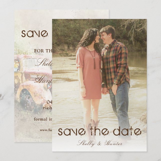 Invitación Sitio web de boda de camión rústico Foto de aviso  (Anverso / Reverso)