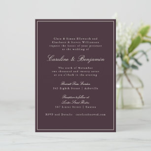 Invitación Sitio web de boda de ciruela con guión de borde cl