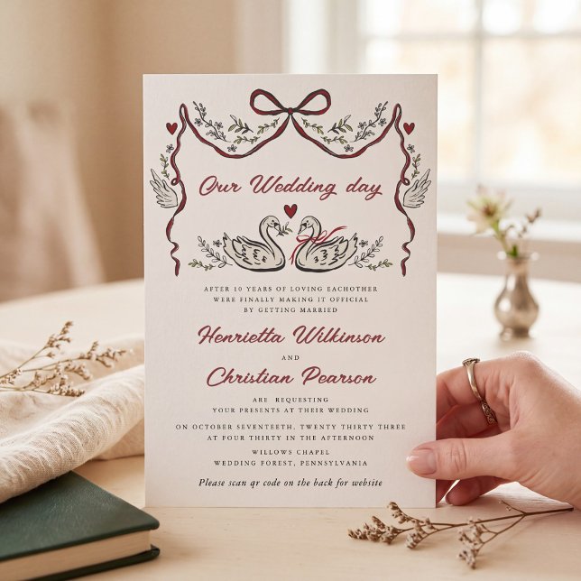 Invitación Sitio web de boda de cisnes románticos dibujados a (Subido por el creador)