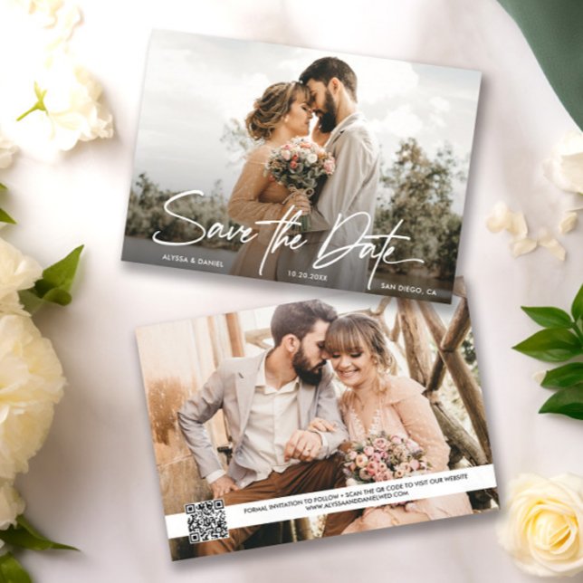 Invitación Sitio web de boda de código QR de fotografía simpl (Modern wedding, save the date 2 photo cards)