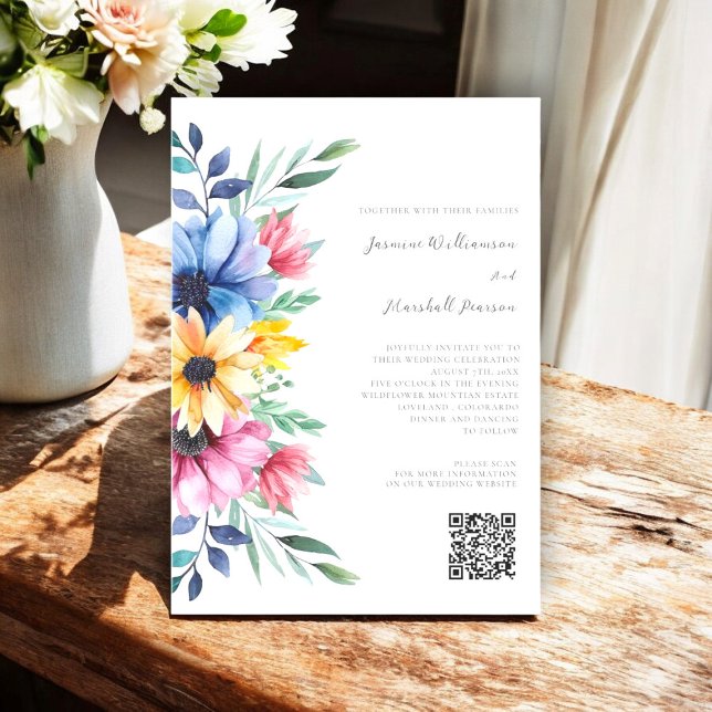Invitación sitio web de boda de código qr floral elegante y c (elegant floral wedding website qr code wedding invitation, fully editable to suite your needs. )