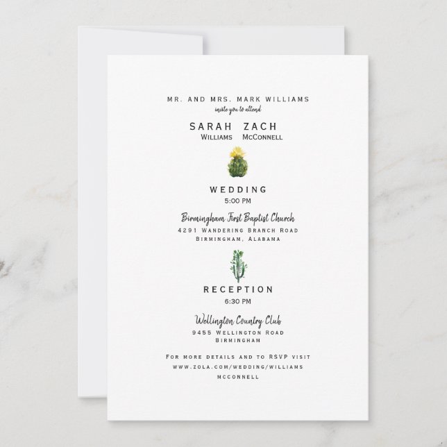 Invitación Sitio web de boda de padres de Cactus simple dos l (Anverso)