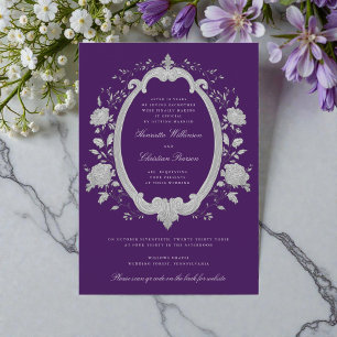 Invitación Sitio web de boda ornamental floral de ciruela pla
