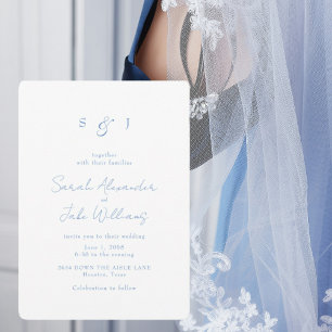 Invitación Sitio web de boda redondeado de texto azul océano 