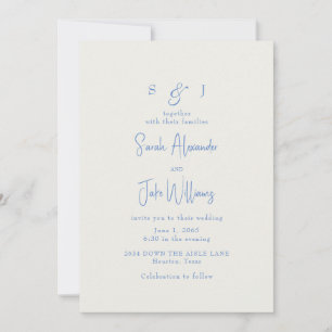 Invitación Sitio web de boda simple azul y crema