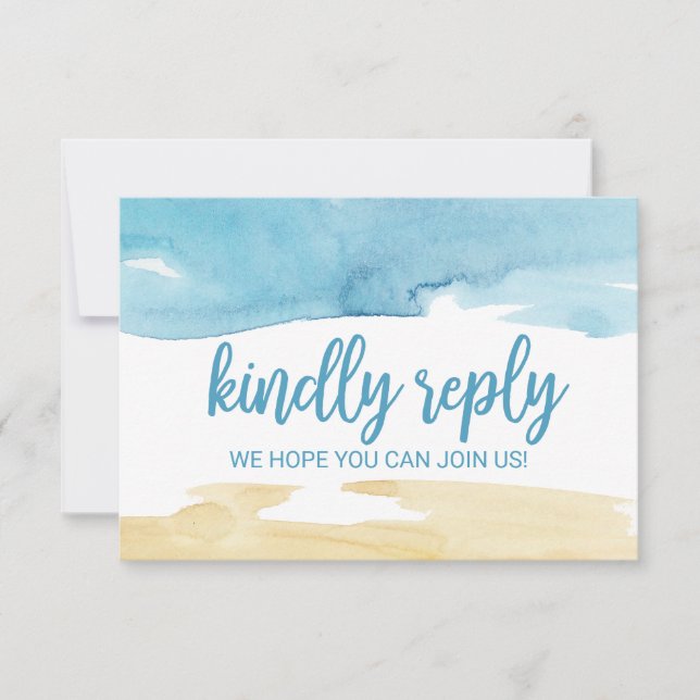 Invitación Sitio web de bodas de arena y mar con acuarela RSV (Anverso)