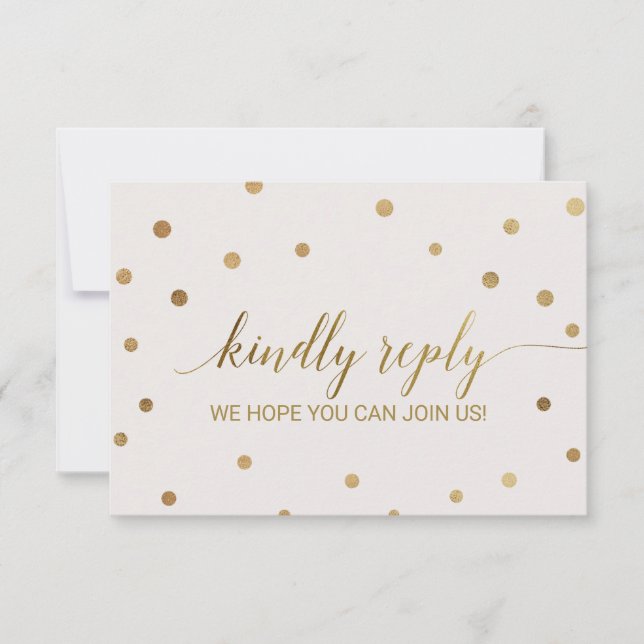 Invitación Sitio web de bodas Gold Polka Dots RSVP (Anverso)
