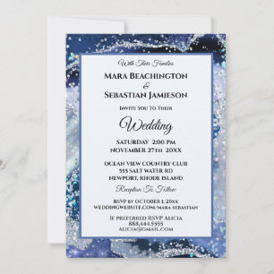 Invitación *~* Sitio web de NAVY RSVP AGATE Stars AR13 Boda