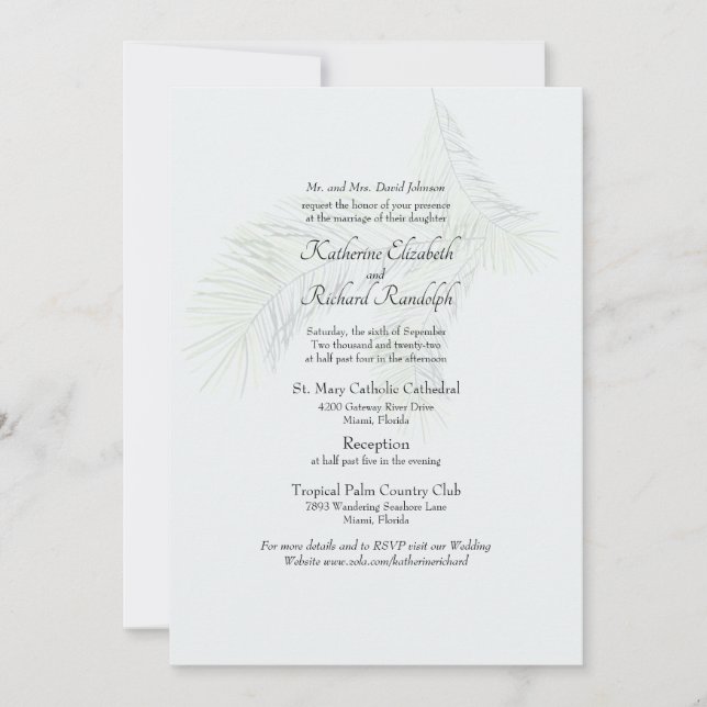 Invitación Sitio web del Boda de 2 venas de tono suave tropic (Anverso)