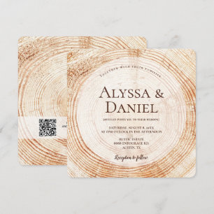 Invitación Sitio web del boda de código QR de Rustic Wood