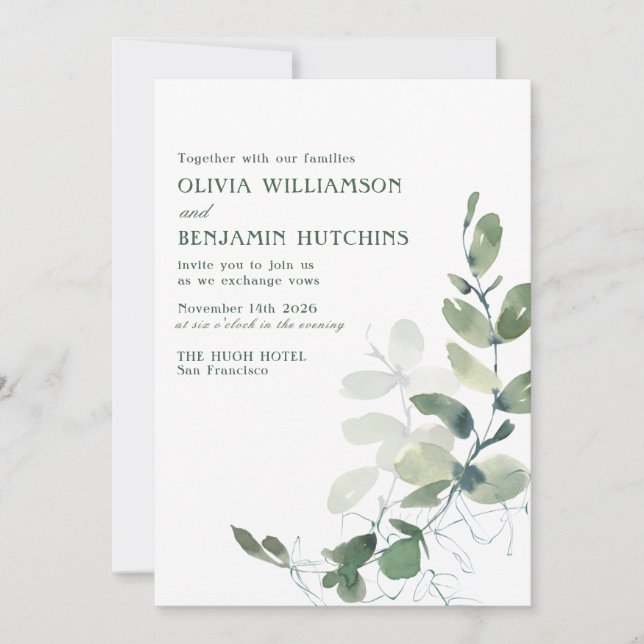 Invitación Sitio web del Boda de Eucaliptos Botánicos Rústico (Anverso)