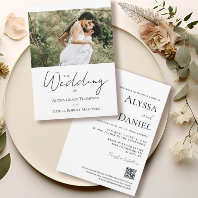Invitación Sitio web del Boda de fotografía personalizado bla (Custom personalized engagement photo "The wedding of "invitation with qr code wedding website.)
