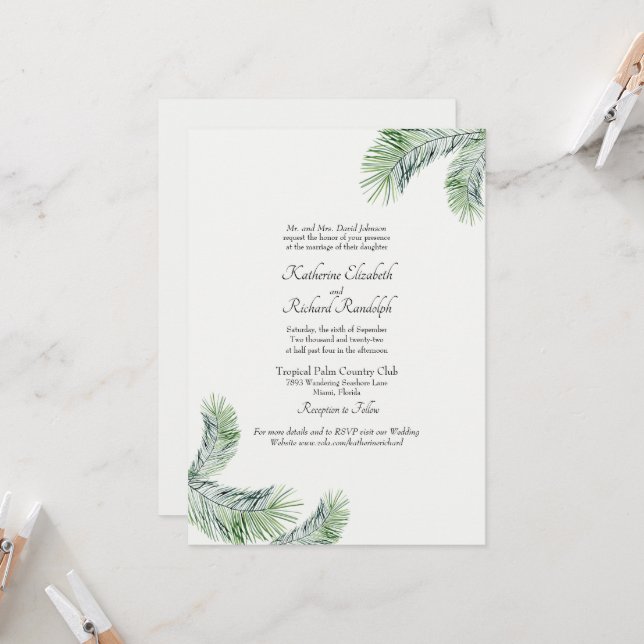 Invitación Sitio Web del Boda de la Palm One Venue (Anverso/Reverso In Situ)