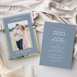 Invitación Sitio web del Boda fotográfico con doble cara azul