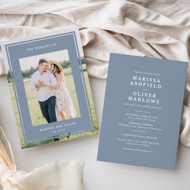 Invitación Sitio web del Boda fotográfico con doble cara azul (Subido por el creador)